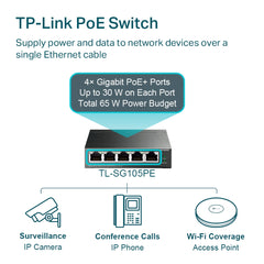 TP-Link TL-SG105PE | 5-Port Gigabit Easy Smart Switch with 4-Port PoE+