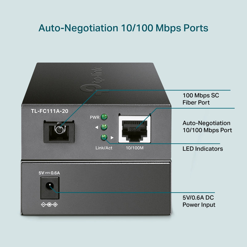 TP-Link TL-FC111A-20 | 10/100 Mbps RJ45 to 100 Mbps Single-mode SC WDM Bi-Directional Fiber Converter