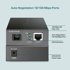 TP-Link TL-FC111A-20 | 10/100 Mbps RJ45 to 100 Mbps Single-mode SC WDM Bi-Directional Fiber Converter