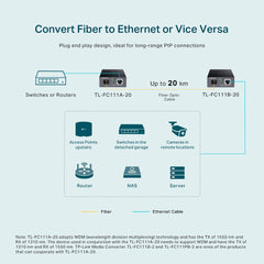 TP-Link TL-FC111A-20 | 10/100 Mbps RJ45 to 100 Mbps Single-mode SC WDM Bi-Directional Fiber Converter