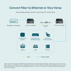 TP-Link TL-FC111B-20 | 10/100 Mbps RJ45 to 100 Mbps Single-mode SC WDM Bi-Directional Fiber Converter
