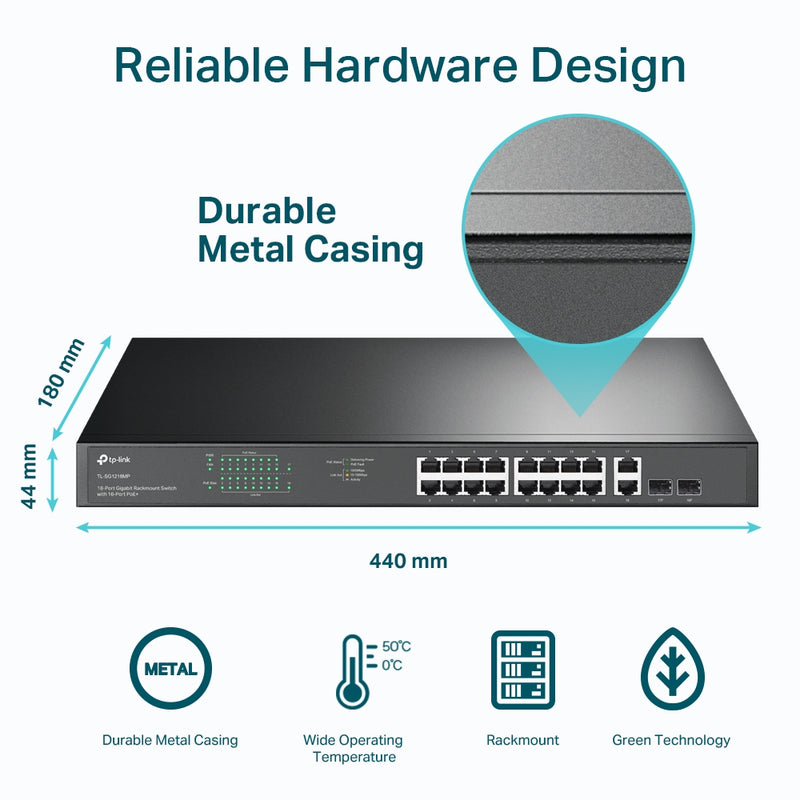 TP-Link TL-SG1218MP | 18-Port Gigabit Rackmount Switch with 16-Port PoE+