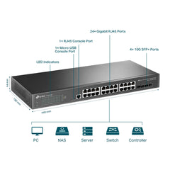 TP-Link TL-SG3428X | JetStream 24-Port Gigabit L2+ Managed Switch with 4 10GE SFP+ Slots