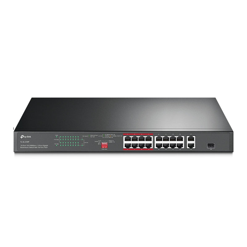 TP-Link TL-SL1218P | 16-Port 10/100Mbps + 2-Port Gigabit Rackmount Switch with 16-Port PoE+